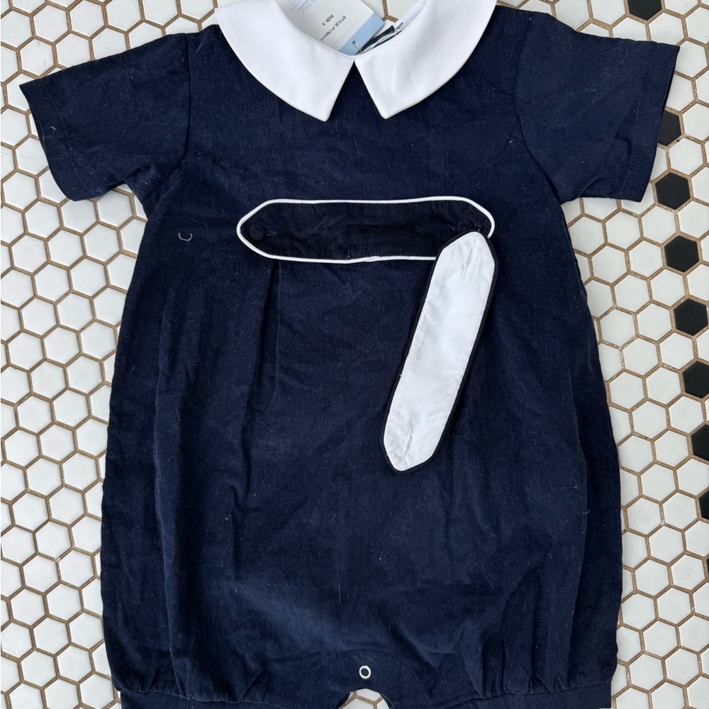 Navy Blue 3T Romper with White Collar